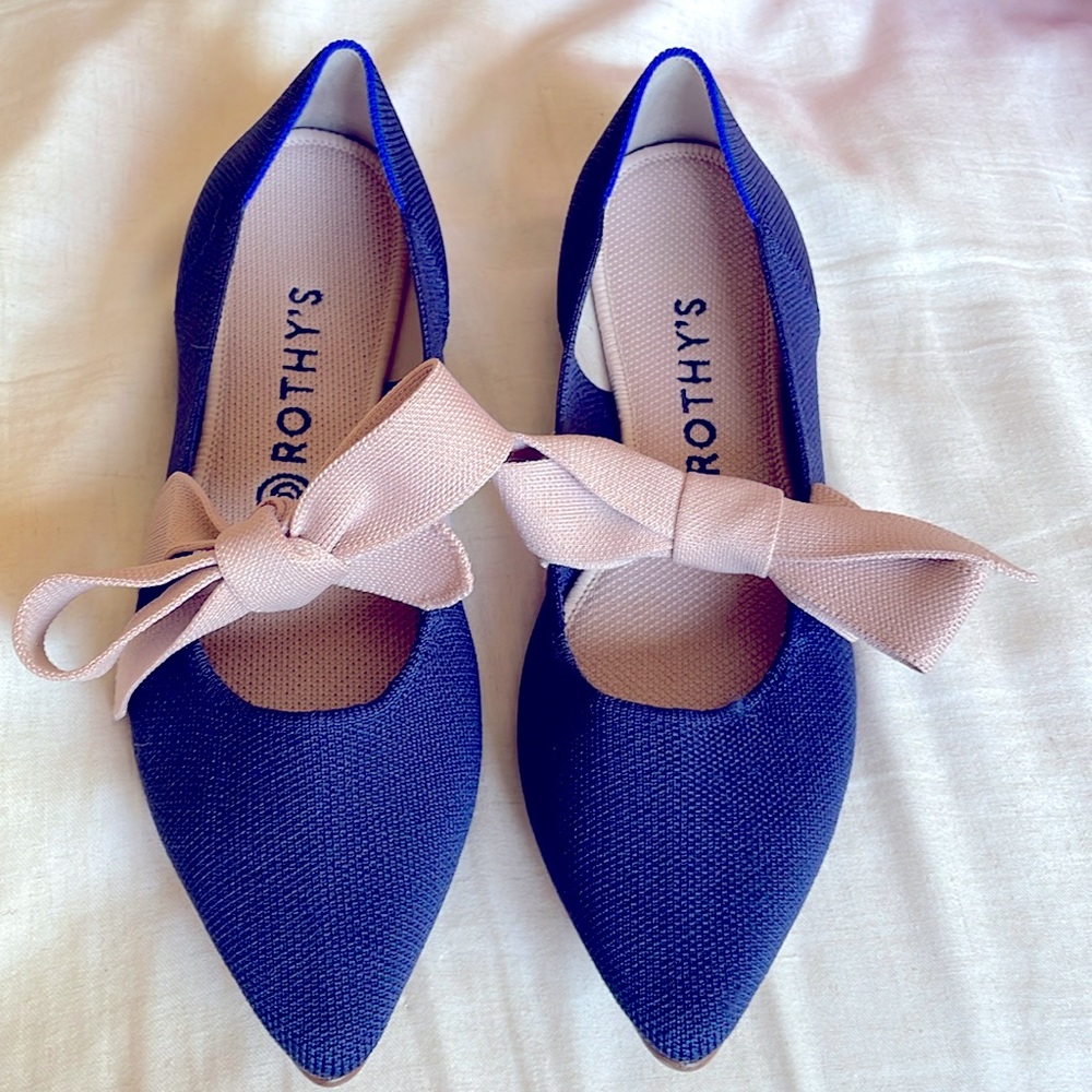 Rothy’s The Point Mary Jane Flat in Sapphire Blue with Bow size 9.5